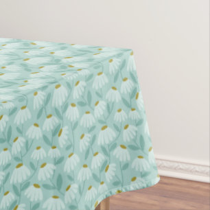 Toalha De Mesa Padrão de Margaridas Florais Azul Turquesa e Verde