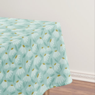 Toalha De Mesa Padrão de Margaridas Florais Azul Turquesa e Verde