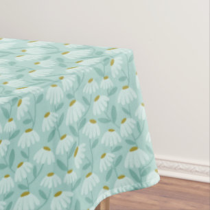 Toalha De Mesa Padrão de Margaridas Florais Azul Turquesa e Verde