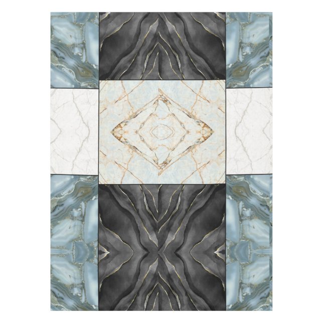 Toalha De Mesa Padrão de mármore branco e preto na moda Dourado (Frente)