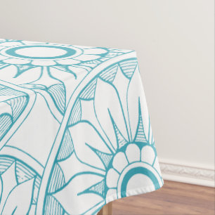 Toalha De Mesa Padrão de Medalhão Floral Blue Vintage