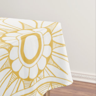 Toalha De Mesa Padrão de Medalhão Floral de Vintage Amarelo
