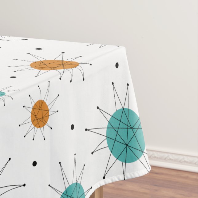 Toalha De Mesa Padrão de Meio século Turquoise Orange Starburst (Posição Original)