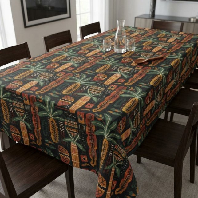 Toalha De Mesa Padrão de Mudcloth Africano Tropical Boho (Boho Tropical African Mudcloth Pattern Tablecloth)