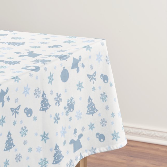 Toalha De Mesa Padrão de Natal Azul Aço em Branco (Posição Original)
