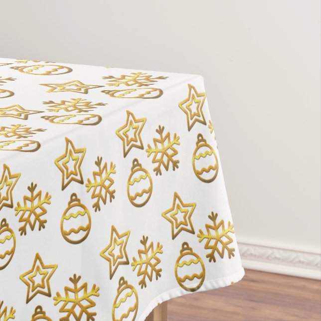 Toalha De Mesa Padrão de Natal Dourado Elegante em Branco (Posição Original)