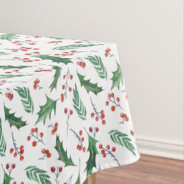 Toalha De Mesa Padrão de Natal Green Holly e Red Berry