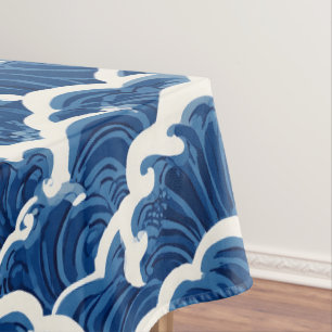 Toalha De Mesa Padrão de Onda Oceânica Sem Costura Inspirado no J