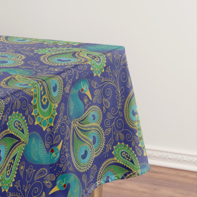 Toalha De Mesa Padrão de Paisley de Pavão Azul (Posição Original)