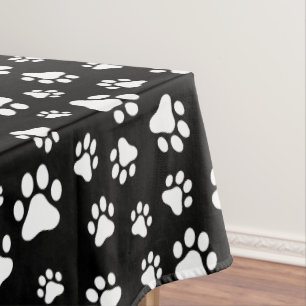 Toalha De Mesa Padrão de patas, impressões de pata, preto e branc