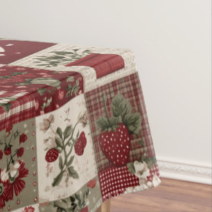 Toalha De Mesa Padrão de Patchwork de Morango Country Vintage