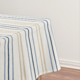 Toalha De Mesa Padrão de Pinstripe Azul Costeiro e Areia Pintado