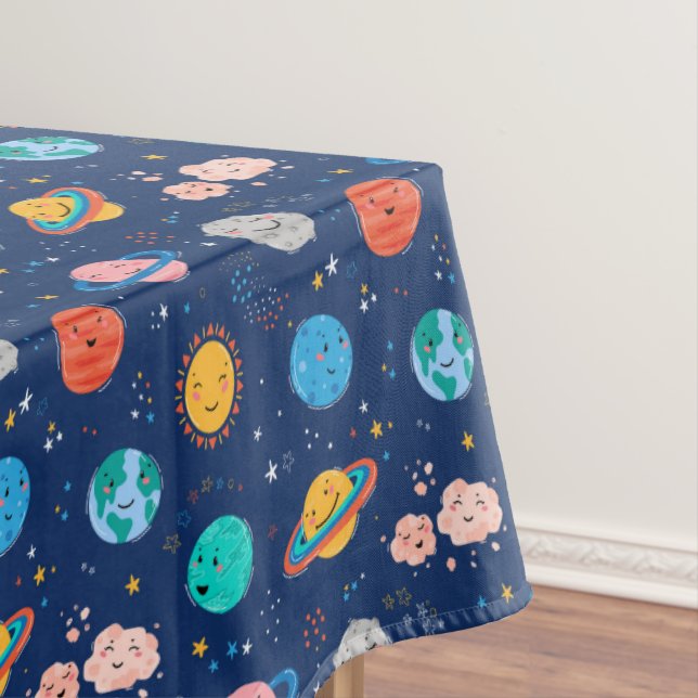 Toalha De Mesa Padrão de planeta sorridente e bonito (Posição Original)