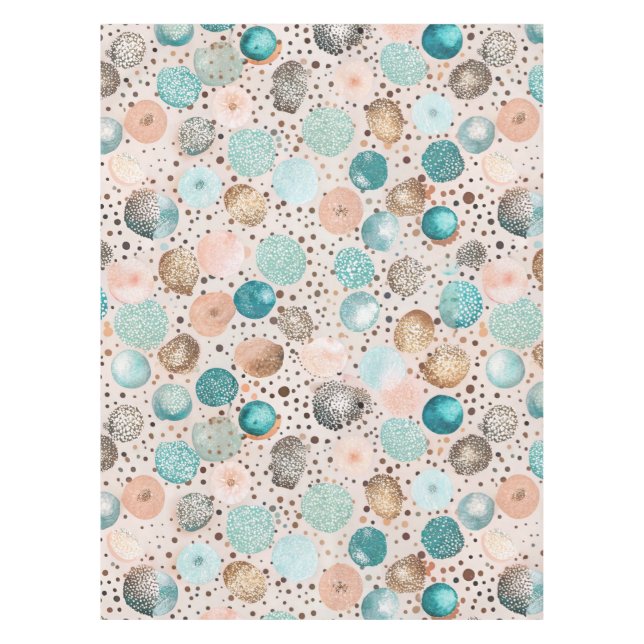 Toalha De Mesa Padrão de Ponto de Abstrato Shimmering em Turquesa (Frente)