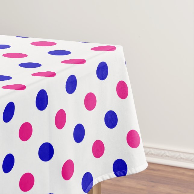 Toalha De Mesa Padrão de Pontos Brancos Rosa Azul (Posição Original)
