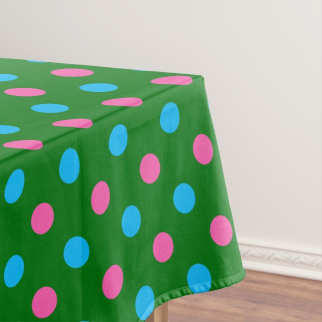 Toalha De Mesa Padrão de Pontos Verde Rosa Azul (Posição Original)