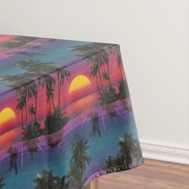Toalha De Mesa Padrão de pôr do sol de palmeira Synthwave retrô (Posição Original)