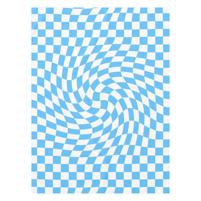 Toalha De Mesa Padrão de quadro de verificação azul claro e branc (Frente)