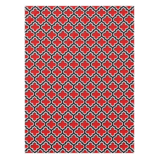 Toalha De Mesa Padrão de Quatrefoil Branco Vermelho e Branco marr (Frente)