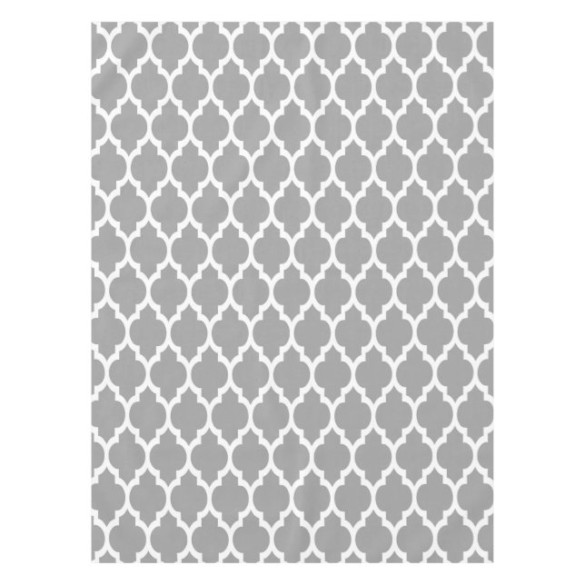 Toalha De Mesa Padrão de Quatrefoil Marroquino Branco Cinza Escur (Frente)