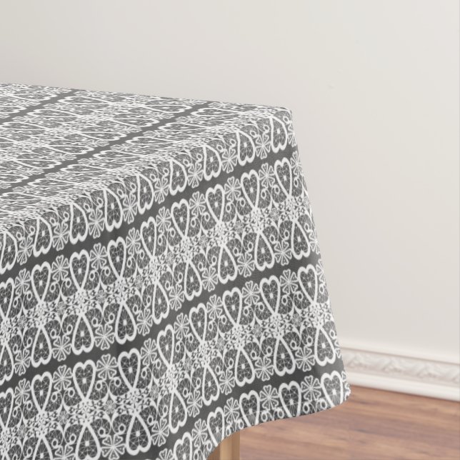 Toalha De Mesa Padrão de renda cinza e branco (Posição Original)