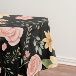 Toalha De Mesa Padrão de Rosa de flor selvagem do legante preto