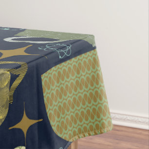 Toalha De Mesa Padrão de Teacup Azul do Marinho do meio século