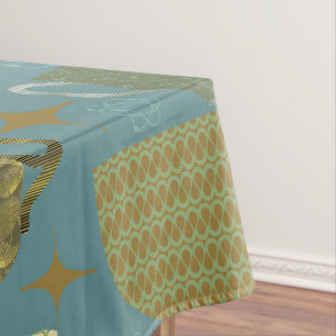 Toalha De Mesa Padrão de Teacup Azul Dusty do meio século