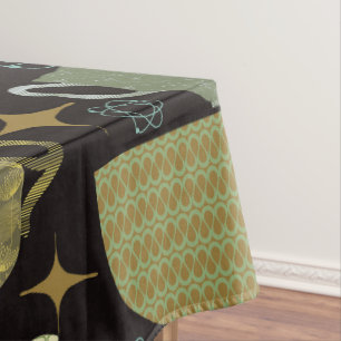 Toalha De Mesa Padrão de Teacup Preto do meio século