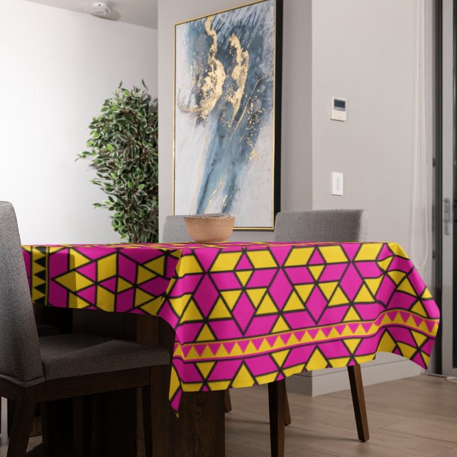 Toalha De Mesa Padrão de triângulos rosa e amarelo (Geometric bright pattern table cloth)