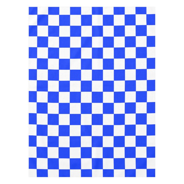 Toalha De Mesa Padrão de Verificação Branco Azul (Frente)