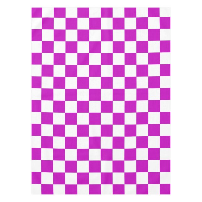 Toalha De Mesa Padrão de Verificação Branco Roxo (Frente)