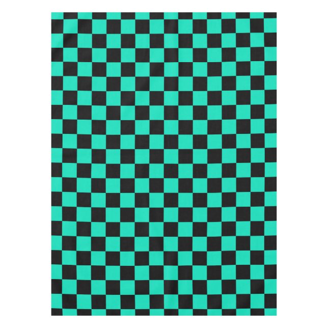Toalha De Mesa Padrão de Verificação Preto Verde (Frente)