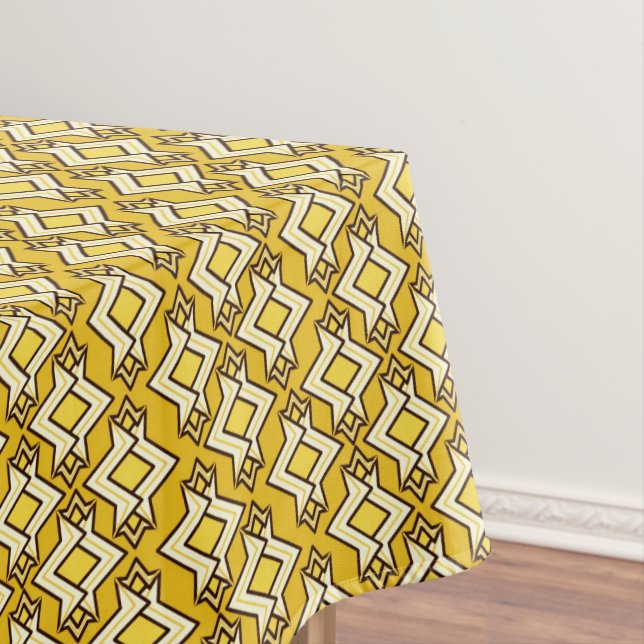 Toalha De Mesa Padrão de Wallpaper Art Deco, Mostarda Dourada (Posição Original)