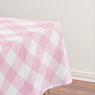 Toalha De Mesa Padrão De Xadrez Branca E Rosa De Gingham