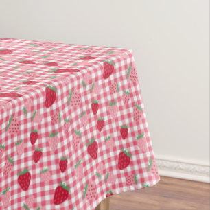 Toalha De Mesa Padrão de Xadrez de Morango Vermelho Cor-de-Rosa,