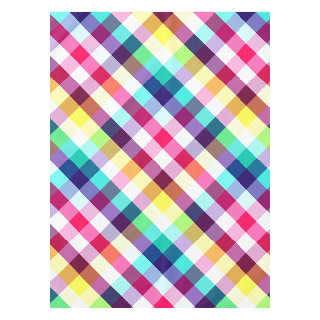 Toalha De Mesa Padrão de Xadrez do Arco-Íris Funky Pequeno Tablec (Frente)