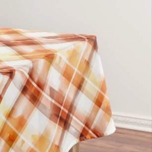 Toalha De Mesa Padrão de Xadrez Laranja de Cor d'Água de outono