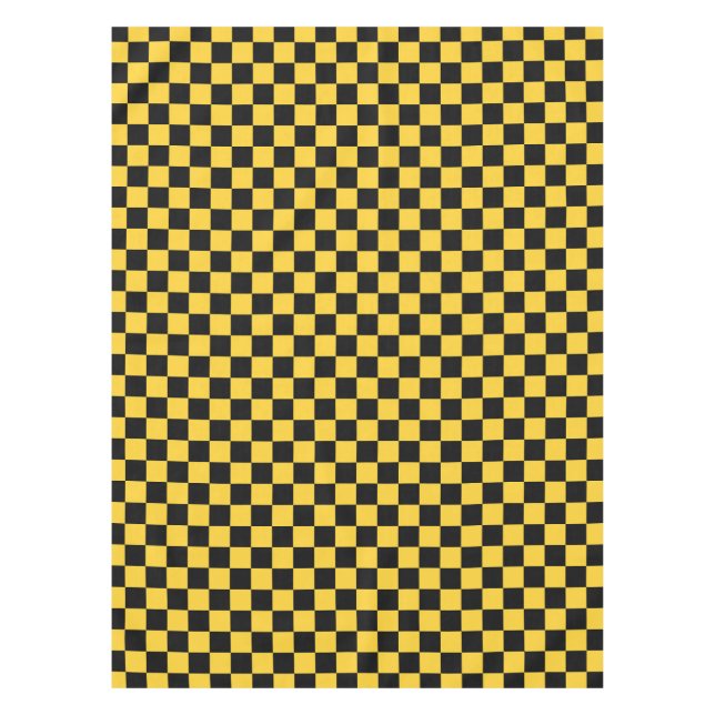 Toalha De Mesa Padrão de xadrez preto e dourado (Frente)