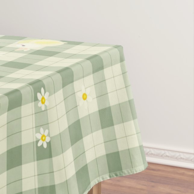 Toalha De Mesa Padrão de Xadrez Verde do Coelho páscoa (Posição Original)