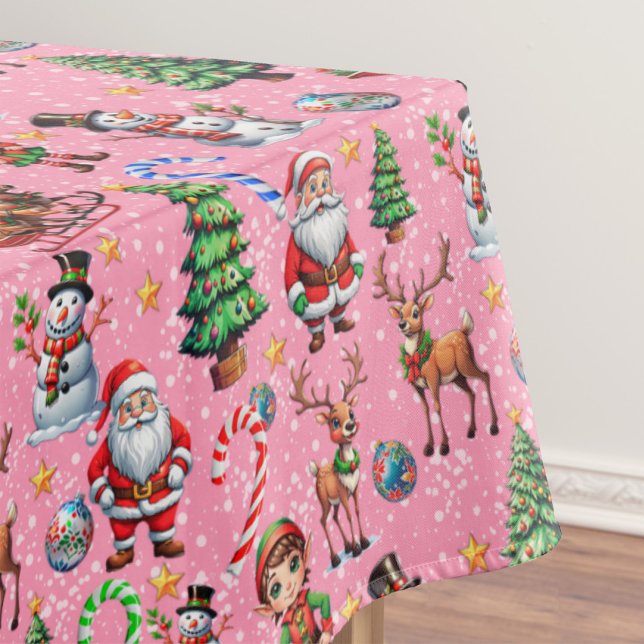 Toalha De Mesa Padrão Decorativo de Natal com Fundo Rosa (Criador carregado)