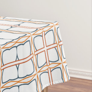 Toalha De Mesa Padrão Detalhado da Grade Azul Laranja Branco Deco