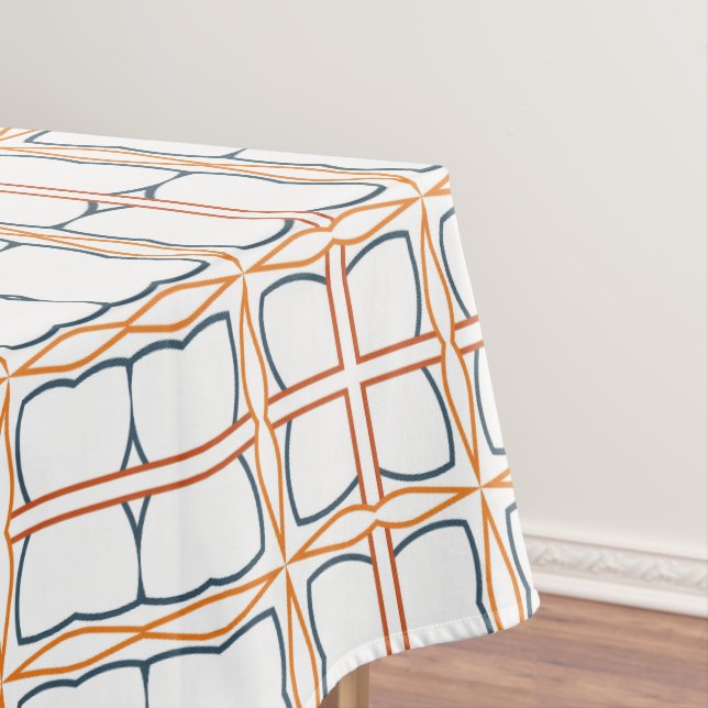 Toalha De Mesa Padrão Detalhado da Grade Azul Laranja Branco Deco (Posição Original)