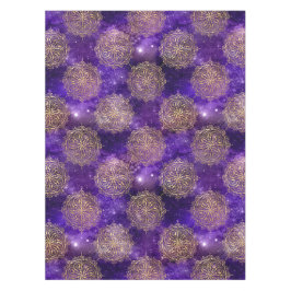 Toalha De Mesa Padrão Dharma Mandala da Galáxia Dourada e Roxa