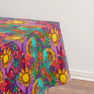 Toalha De Mesa Padrão divertido com flores e mãos