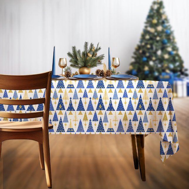 Toalha De Mesa Padrão Dourado de Natal Azul nº 25 ID1009 (Criador carregado)
