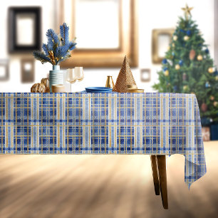 Toalha De Mesa Padrão Dourado de Natal Azul nº 2 ID1009