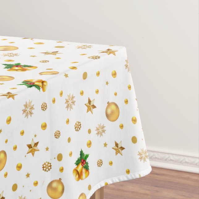 Toalha De Mesa Padrão Dourado de Natal elegante em branco (Posição Original)