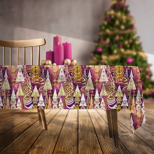 Toalha De Mesa Padrão Dourado de Natal magenta nº 25 ID1009