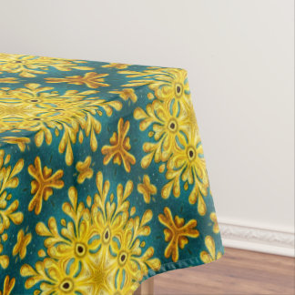 Toalha De Mesa Padrão Dourado e azul-turquesa de estrela de colhe